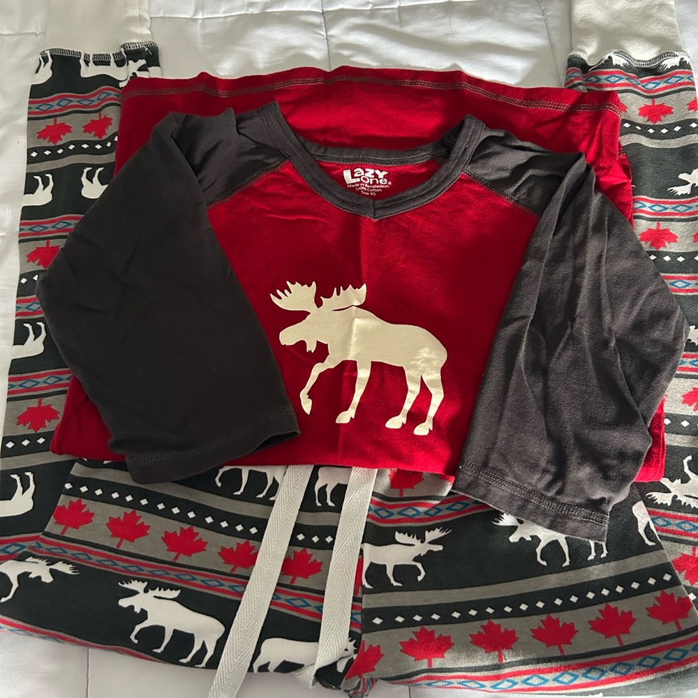 Lazy One Red and Black Moose Pajama Set